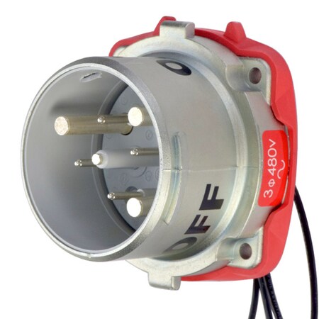 Meltric Pin & Sleeve Receptacle, 100 A, 480V AC, Three Phase, 3 Pole, Screw Terminals Wire Connection Type 37-68243-C-K04-264